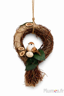 Dekokranz mit Vogel - Ø 12 cm - natur